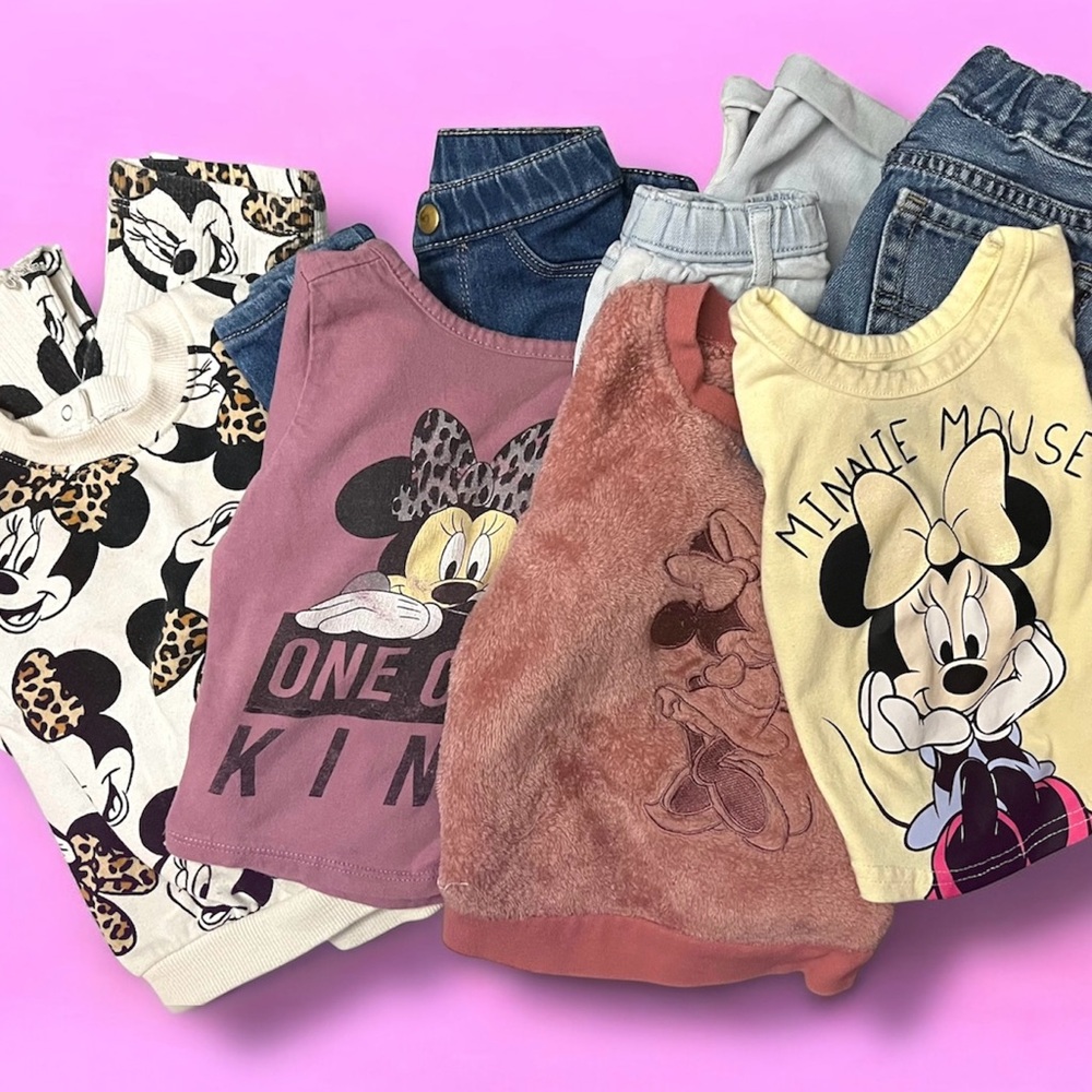 4 Disney MINNIE MOUSE Outfits Girls 18 Months Tops And Jeans Pants Variety Lot